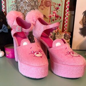 Dolls Kill Pink Fuzzy Carebear Platform Shoes